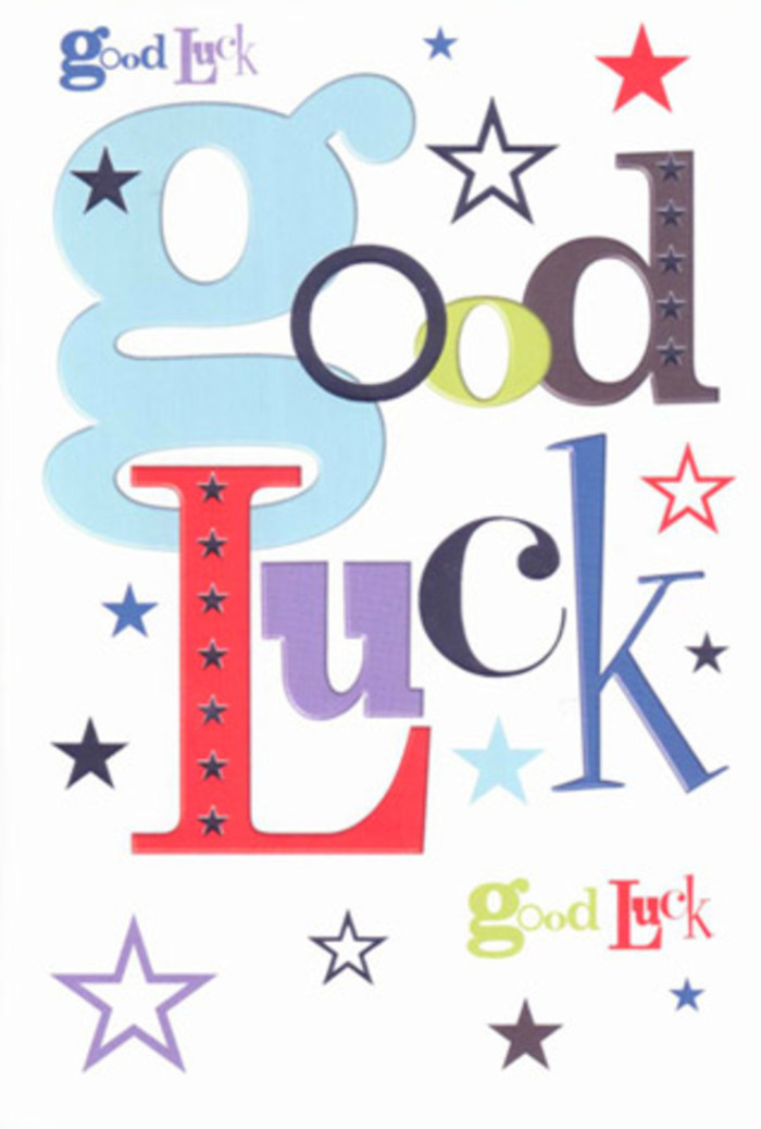 A vibrant good luck card fills the frame, its design brimming with warmth and celebratory energy, much like the atmosphere on a busy weekend morning near Richmond Riverside. At the heart of the card, the words Good Luck stretch across a pristine white background, every letter given its own personality. One character is a wide pastel-blue block with softly rounded corners; another is a slim, upright stroke of deep midnight black; others rise in exuberant red, forest-tinged green, and plush purple, as if a designer has carefully mixed pigments until each tone feels just right. Coloured stars of varying sizes orbit these words, scattered in an apparently random but visually satisfying pattern. Some stars are bold and dark, almost navy; others are pale sky-blue, muted lilac, sage green, or a whisper of lemon-lime, echoing the playful scatter of accent flowers and foliage in a mixed arrangement. The white space between letters and stars is generous, allowing the colours to breathe and making the whole card feel modern, uncluttered, and instantly readable, even from a distance. Under imagined fingertips, the card would feel firm and smooth, the ink sitting seamlessly on moderately thick cardstock, the sort you might proudly prop beside a vase of fresh congratulations flowers in a Richmond townhouse or a flat near Kew Gardens. The ambient light in the scene is soft and even, with no harsh glares, which subtly enhances the hues and reinforces an atmosphere of steady encouragement. Emotionally, the card reads like a chorus of quiet cheers-a visual echo of friends gathered in a Richmond pub or café, offering supportive laughter and applause before an exam, interview, or big performance. Its stars and colours suggest possibility stretching outward, as if the sender is saying, with calm conviction, that the future holds bright paths waiting to be discovered.